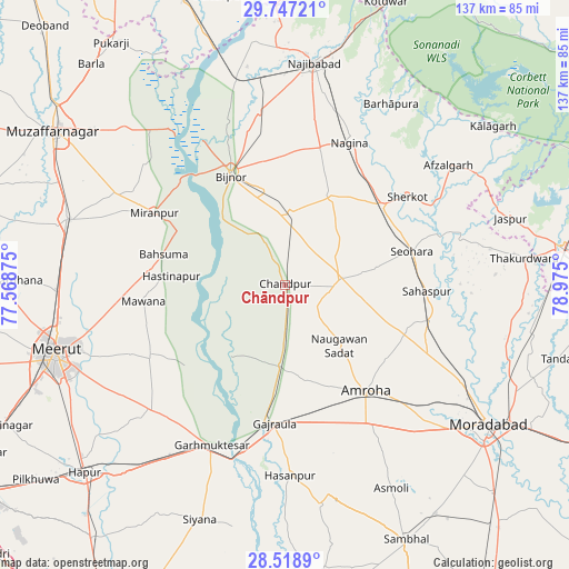 Chāndpur on map