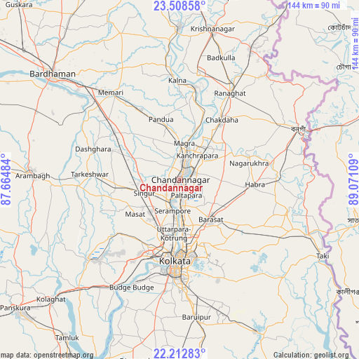 Chandannagar on map