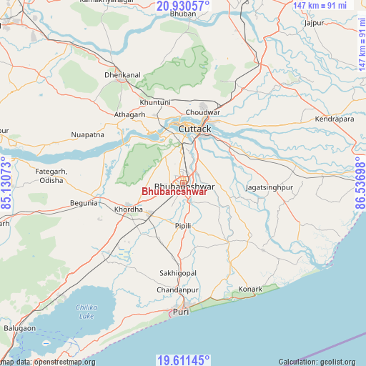 Bhubaneshwar on map