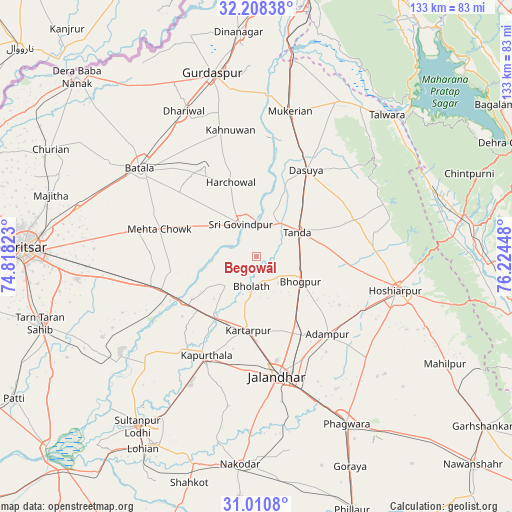 Begowāl on map