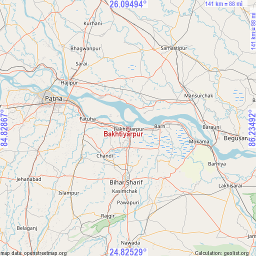 Bakhtiyārpur on map