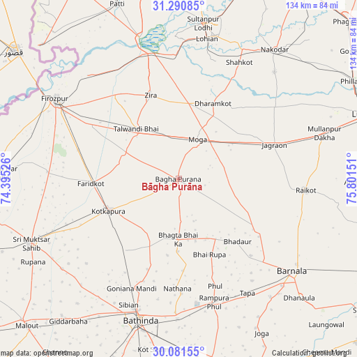 Bāgha Purāna on map