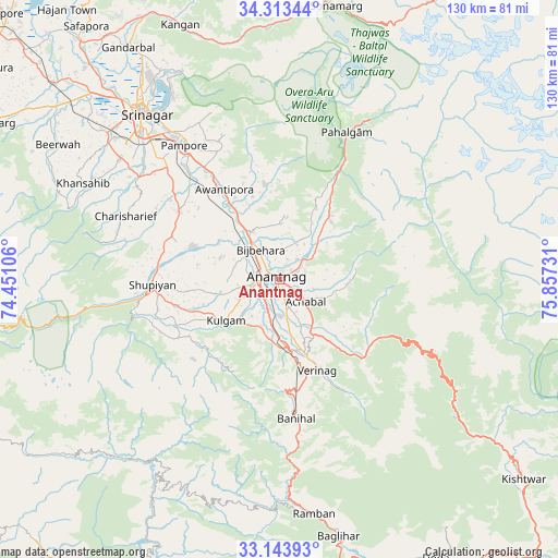 Anantnag on map