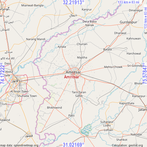 Amritsar on map