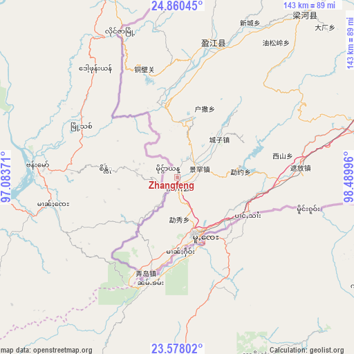 Zhangfeng on map