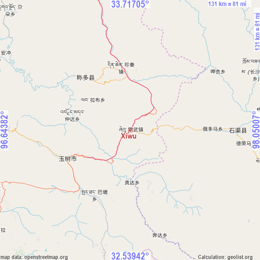 Xiwu on map