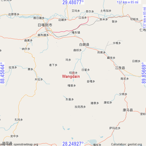 Wangdain on map