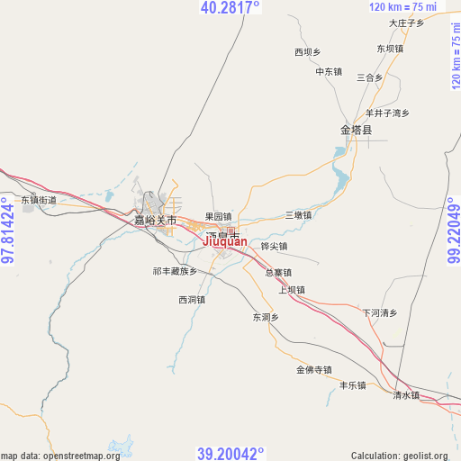 Jiuquan on map