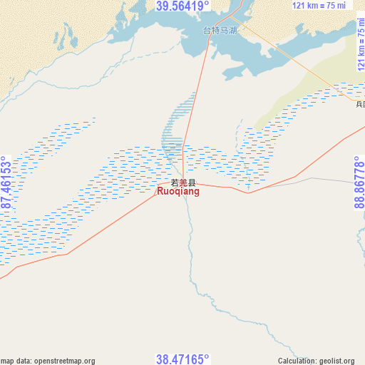 Ruoqiang on map