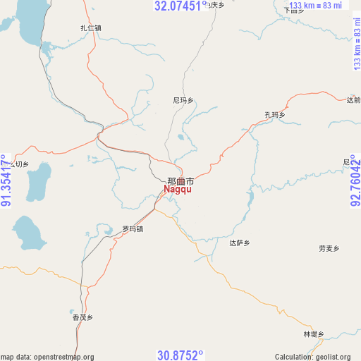 Nagqu on map