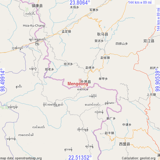 Mengdong on map