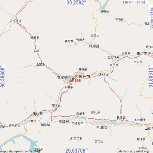 Lhasa on map