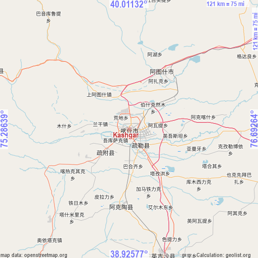 Kashgar on map