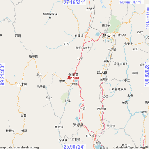 Jinhua on map