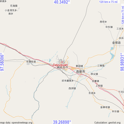 Jiayuguan on map