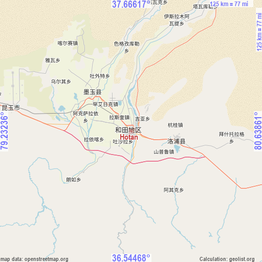 Hotan on map