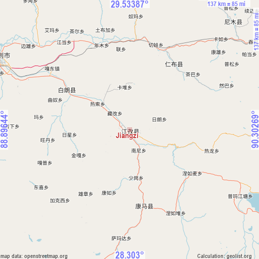 Jiangzi on map
