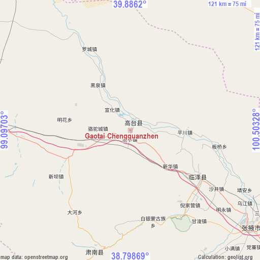 Gaotai Chengguanzhen on map