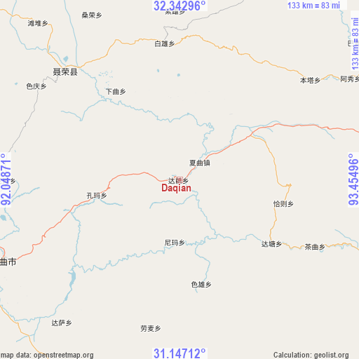 Daqian on map