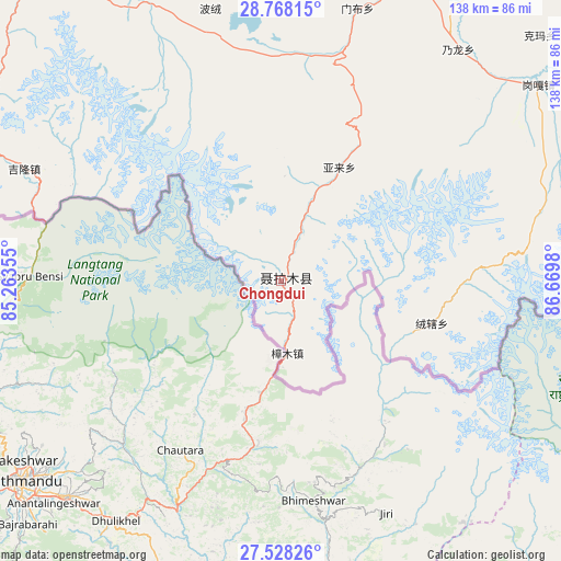Chongdui on map
