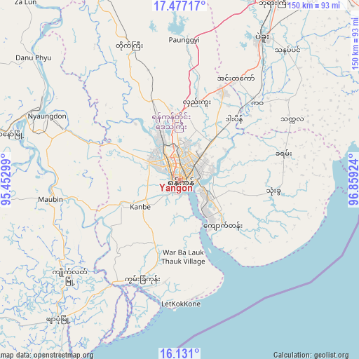 Yangon on map