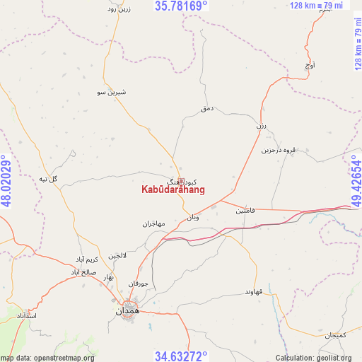 Kabūdarāhang on map