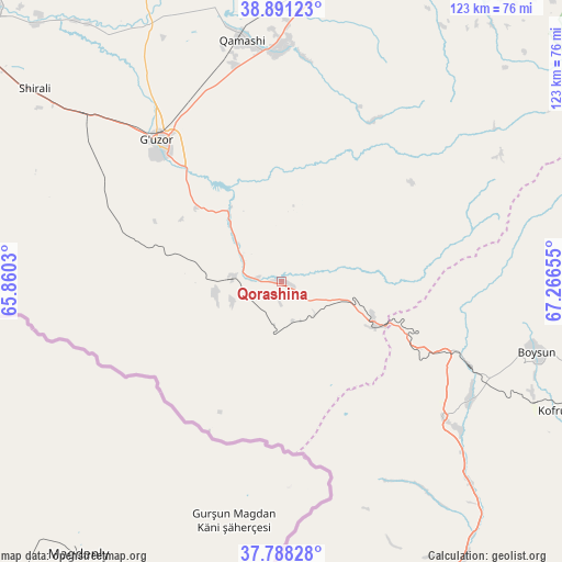 Qorashina on map