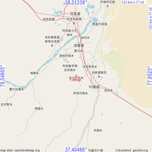 Yilkiqi on map