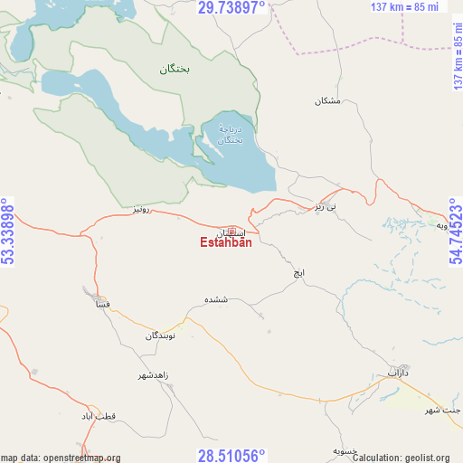 Estahbān on map