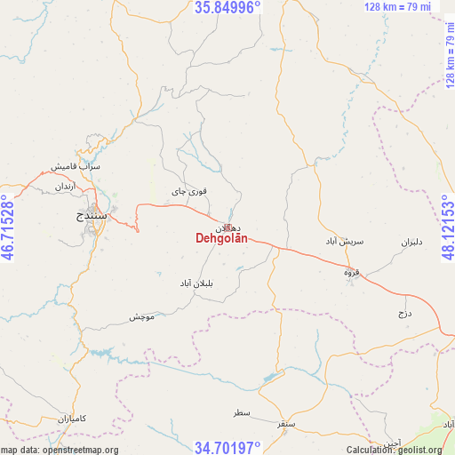 Dehgolān on map