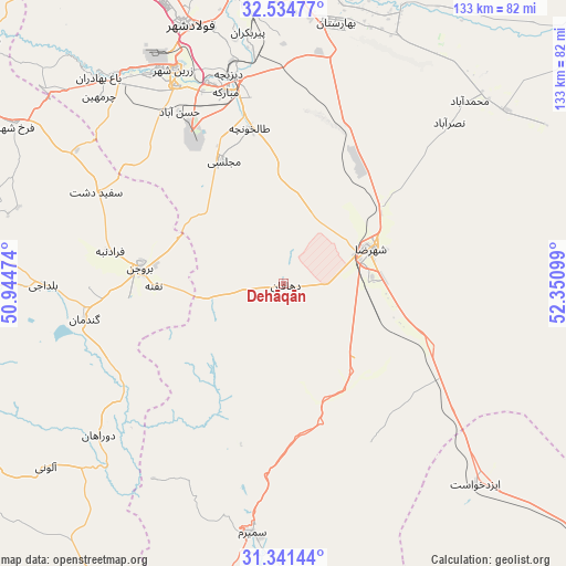 Dehāqān on map