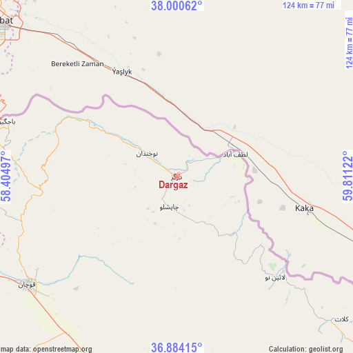 Dargaz on map