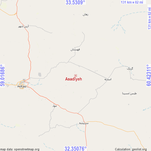 Asadīyeh on map