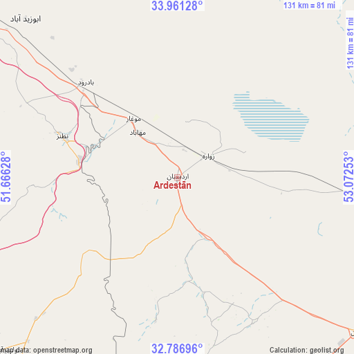 Ardestān on map