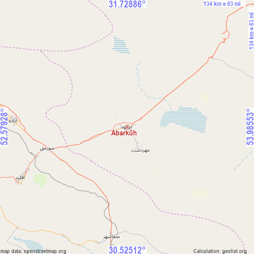 Abarkūh on map