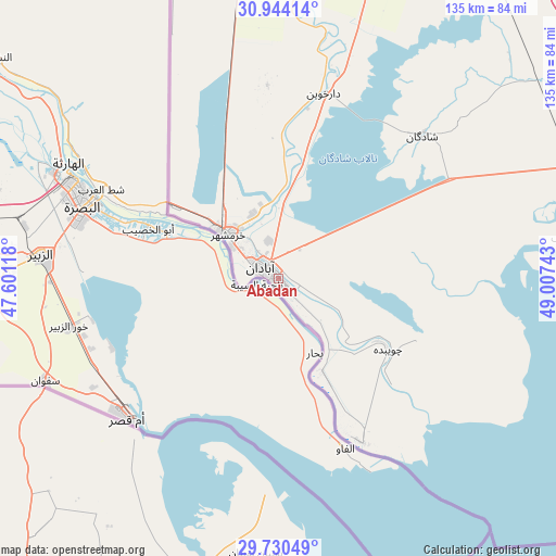 Abadan on map