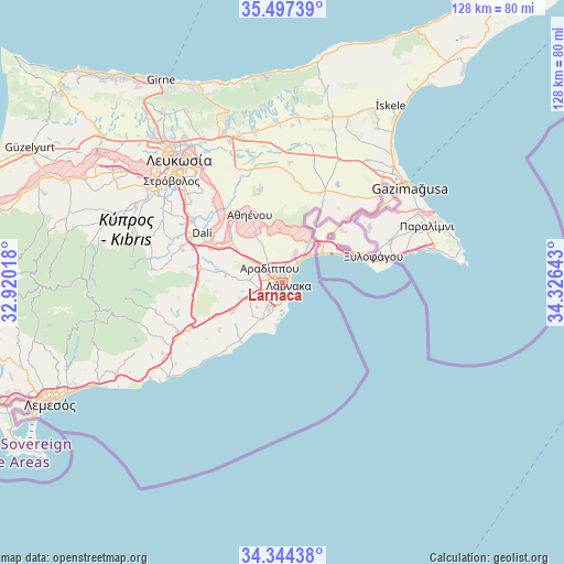 Larnaca on map