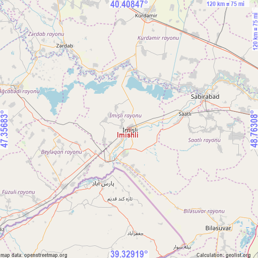 Imishli on map