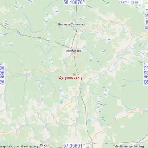 Zyryanovskiy on map