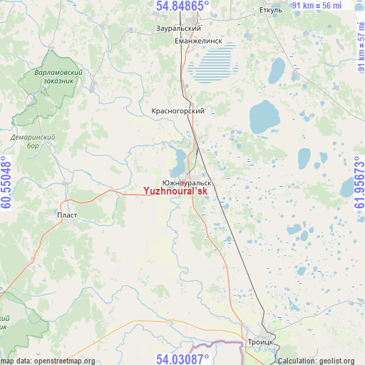 Yuzhnoural’sk on map