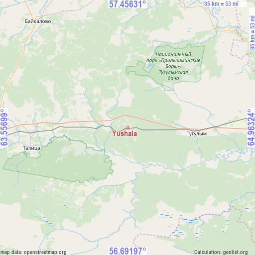 Yushala on map