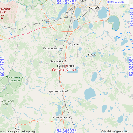 Yemanzhelinsk on map