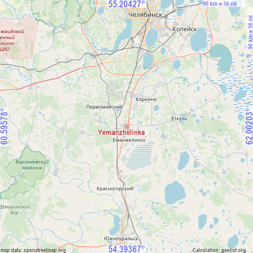 Yemanzhelinka on map
