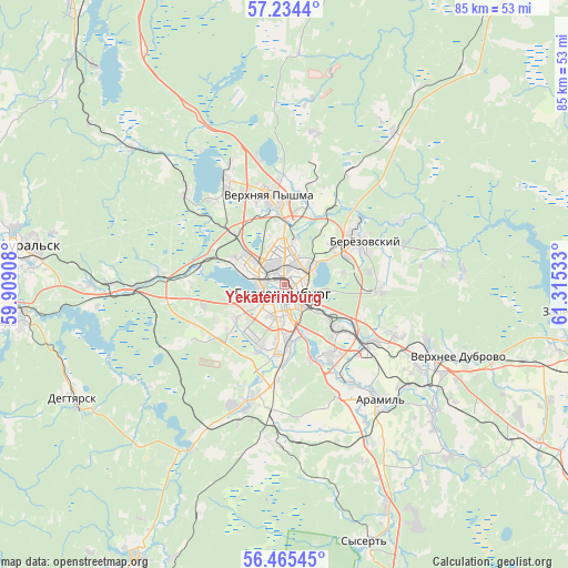 Yekaterinburg on map
