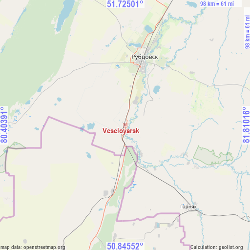 Veseloyarsk on map