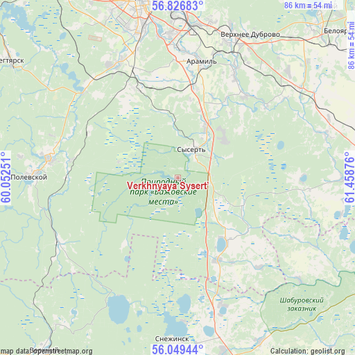 Verkhnyaya Sysert’ on map