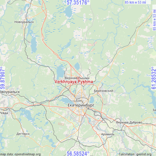 Verkhnyaya Pyshma on map