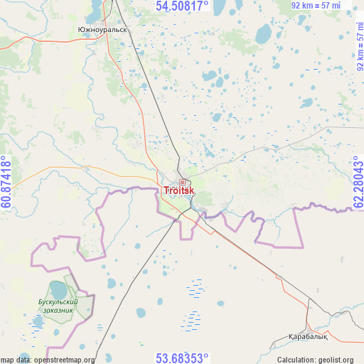 Troitsk on map