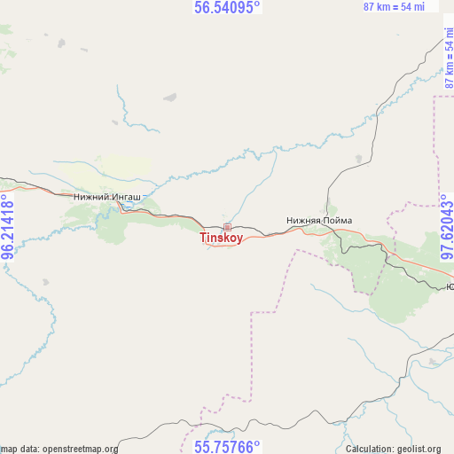 Tinskoy on map