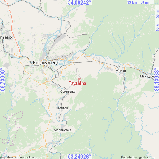 Tayzhina on map